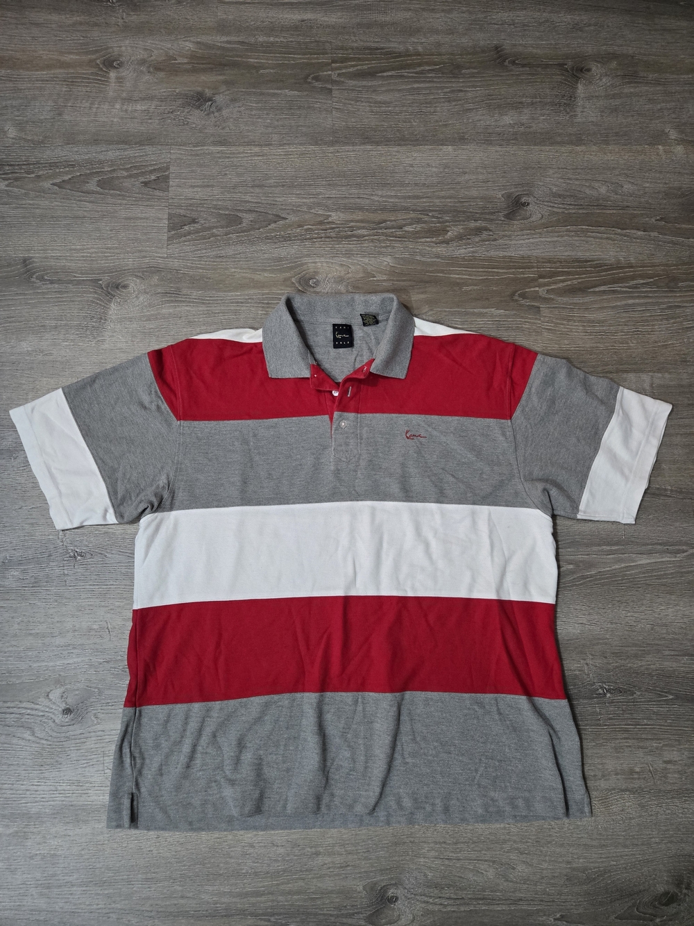 Vintage Kani Gold Polo Shirt Mens 3X Red Gray White Striped Short Sleeve Casual